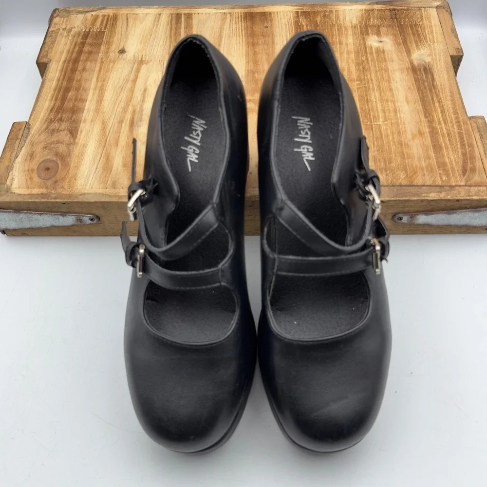 Mary Jane Black Platform Double Strap Lug Sole Y2K US8 EU39 Chunky Heel Goth